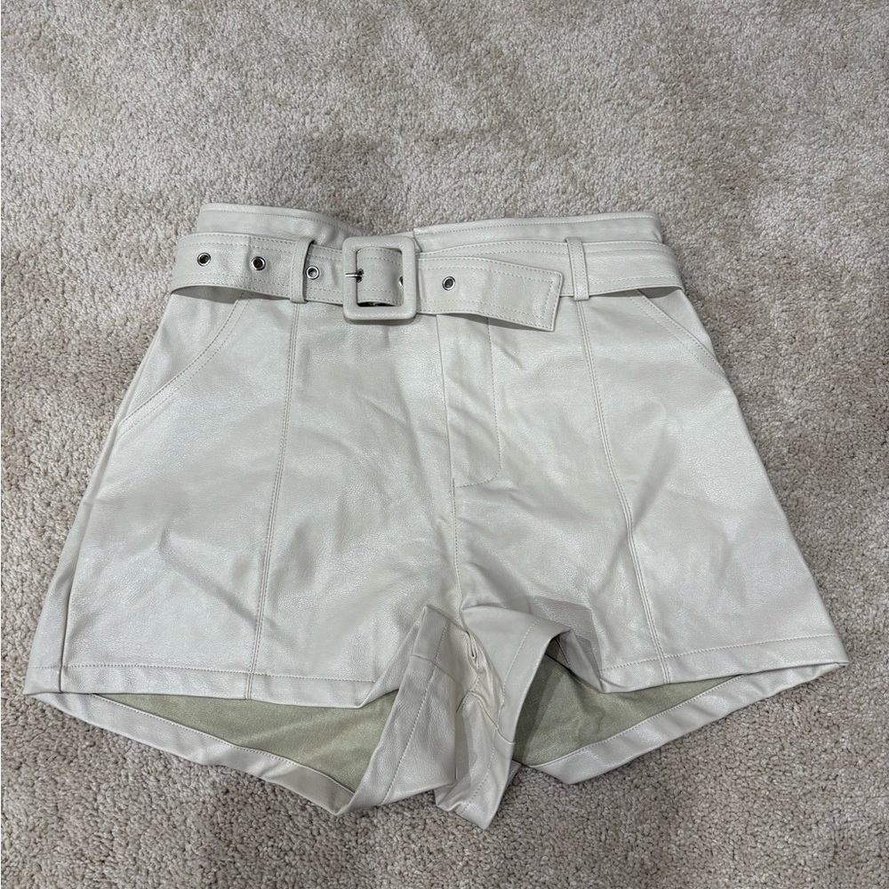 Altar'd State High Waist Cream Leather Shorts